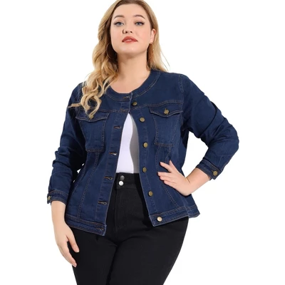 Agnes Orinda Women's Plus Size Jean Jacket Long Sleeves Collarless Denim Jacket 8 Agnes Orinda Women's Plus Size Jean Jacket Long Sleeves Collarless Denim Jacket - Image 6