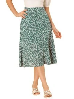 Allegra K Women's Print Peasant Elastic Waist A-Line Midi Skirts -Dresses City Shop GUEST f181a285 bdfe 4ae7 b49a 942b39655f26
