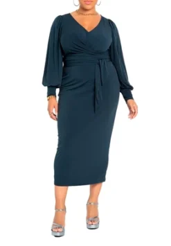 ELOQUII Women’s Plus Size Cross Front Midi Dress -Dresses City Shop GUEST f3e6144d 0882 41af 86fe 4dc3794add7b