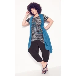 Women's Plus Size Kahlo Sleeveless Cardigan - Blue | AVENUE