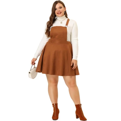 Agnes Orinda Women's Plus Size Faux Suede Overall A-Line Flared Skater Mini Skirt 3 Agnes Orinda Women's Plus Size Faux Suede Overall A-Line Flared Skater Mini Skirt - Image 2