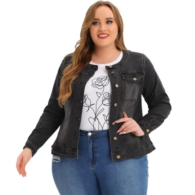 Agnes Orinda Women's Plus Size Jean Jacket Long Sleeves Collarless Denim Jacket 12 Agnes Orinda Women's Plus Size Jean Jacket Long Sleeves Collarless Denim Jacket - Image 10