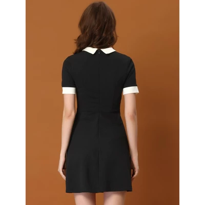 Allegra K Women's Vintage Work Contrast Color Short Sleeve Fit And Flare Dress 5 Allegra K Women's Vintage Work Contrast Color Short Sleeve Fit And Flare Dress - Image 3
