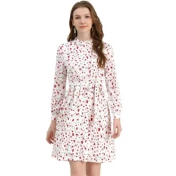 Allegra K Women's Mock Neck Swing Knee Length Long Sleeve A-line Floral Dress -Dresses City Shop GUEST f73c0985 ce84 4900 b157 93a483d1992b