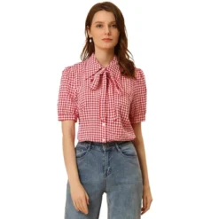 Allegra K Women's Plaid Blouse Bow Tie Neck Puff Short Sleeve Gingham Shirt 12 Allegra K Women's Plaid Blouse Bow Tie Neck Puff Short Sleeve Gingham Shirt -Dresses City Shop GUEST f8c19804 3b5e 4c97 b6ee 5411bedd5cf6