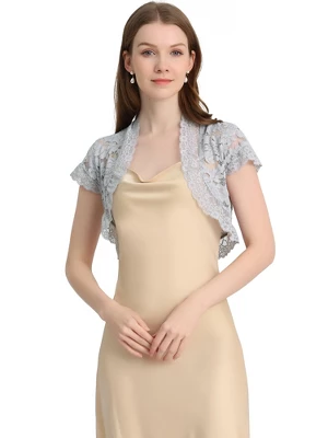 Allegra K Women's Elegant Short Sleeve Sheer Floral Lace Shrug Blouses 11 Allegra K Women's Elegant Short Sleeve Sheer Floral Lace Shrug Blouses - Image 9