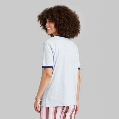 Women's Ascot + Hart Saint Tropez Short Sleeve Graphic Ringer T-Shirt - Blue 4 Women's Ascot + Hart Saint Tropez Short Sleeve Graphic Ringer T-Shirt - Blue - Image 2