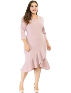 Agnes Orinda Women's Plus Size Cocktail V-neck Wrap Ruffled Midi Bodycon Dresses -Dresses City Shop GUEST fb70a92e b166 428e 87ea 1af71b46b60b