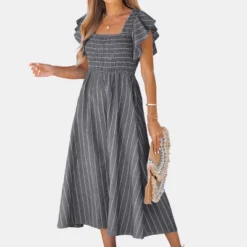 Women's Pinstriped Smocked Midi Dress - Cupshe -Dresses City Shop GUEST fb807d25 dd50 4ad1 99c6 126f501c03cd