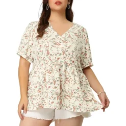 Agnes Orinda Women's Plus Size Blouse Floral Layered Flare Hem Casual Peplum Tops -Dresses City Shop GUEST fb9b58f4 cc5e 4e36 b04e efcac8bed0b5