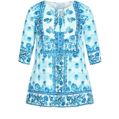 Women's Plus Size Treasured Placement Tunic - Aqua Splash | AVENUE 4 Women's Plus Size Treasured Placement Tunic - Aqua Splash | AVENUE - Image 2