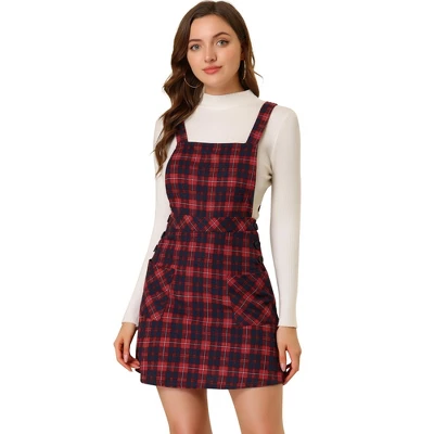 Allegra K Women's Plaid Tartan Button Decor A-Line Pinafore Overall Dress 11 Allegra K Women's Plaid Tartan Button Decor A-Line Pinafore Overall Dress - Image 9