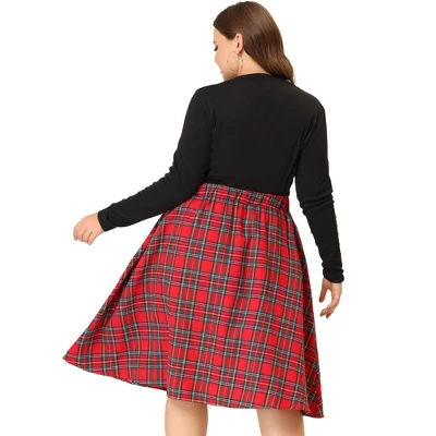 Agnes Orinda Women's Plus Size Velvet Plaid A-Line Elastic Waist Flare Skirts 5 Agnes Orinda Women's Plus Size Velvet Plaid A-Line Elastic Waist Flare Skirts - Image 3