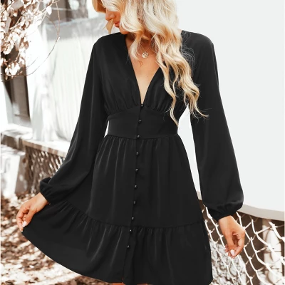 Women's Plunge Neck Button Loop Mini Dress - Cupshe 7 Women's Plunge Neck Button Loop Mini Dress - Cupshe - Image 5