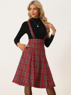 Allegra K Women's Plaid Midi Tartan Pinafore Skirt -Dresses City Shop GUEST ffe5958a 00a8 4c66 beda 3e02bf513789